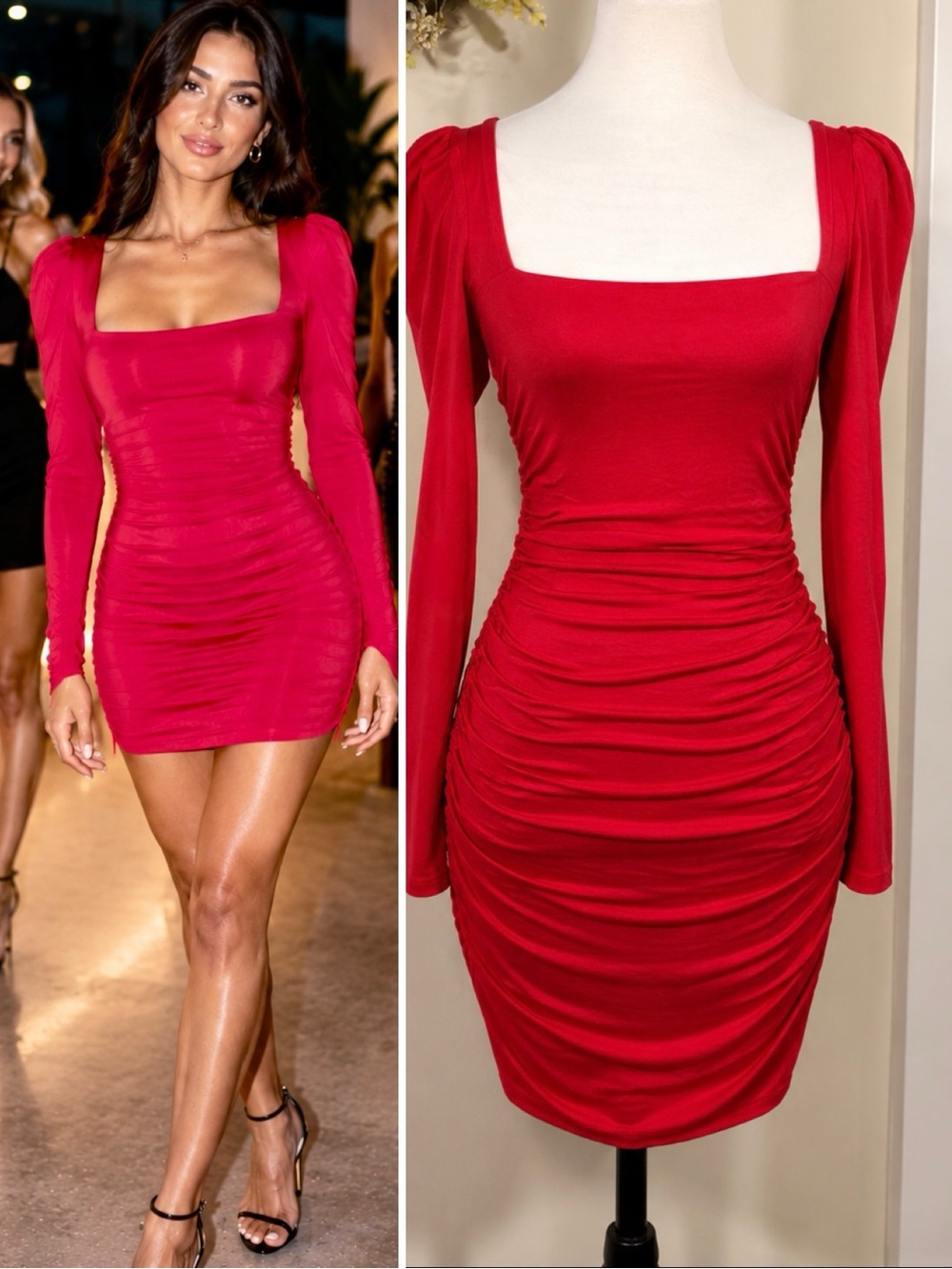 NWT Lovers + Friends Benae Square Neck Ruched Mini Dress Red – Size Small🧡